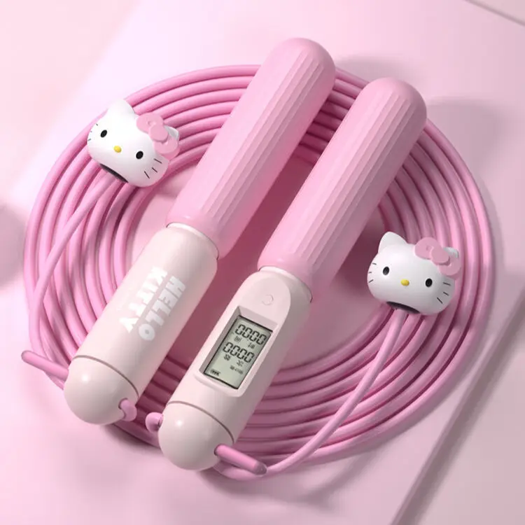 

Кавайная шнурок Hellokitty Cinnamoroll Sanrio с умным счетчиком, Беспроводная Скакалка для фитнеса, для детей и студентов, шнур для сжигания жира
