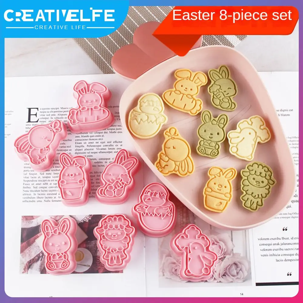 

3d 3d Rabbit Mould Cartoon Diy Baking Tool 8pcs/sets Baking Steamed Easter Biscuit Mould Kitchen Baking Cookies Press Plastic