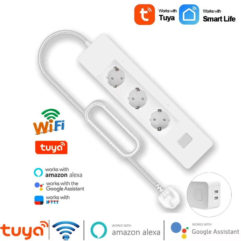 

Tuya WiFi Smart Power Strip With 4 Smart Plugs 4 USB Ports Voice Wirelss Remote Control Work With Alexa Google Assistant