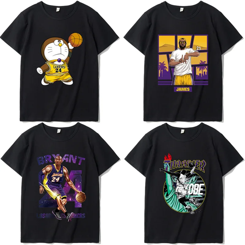 

Doraemon Anime Short-sleeved T-shirt Basketball Tribute Kobe James Same T-shirt No. 24 Short-sleeved Top