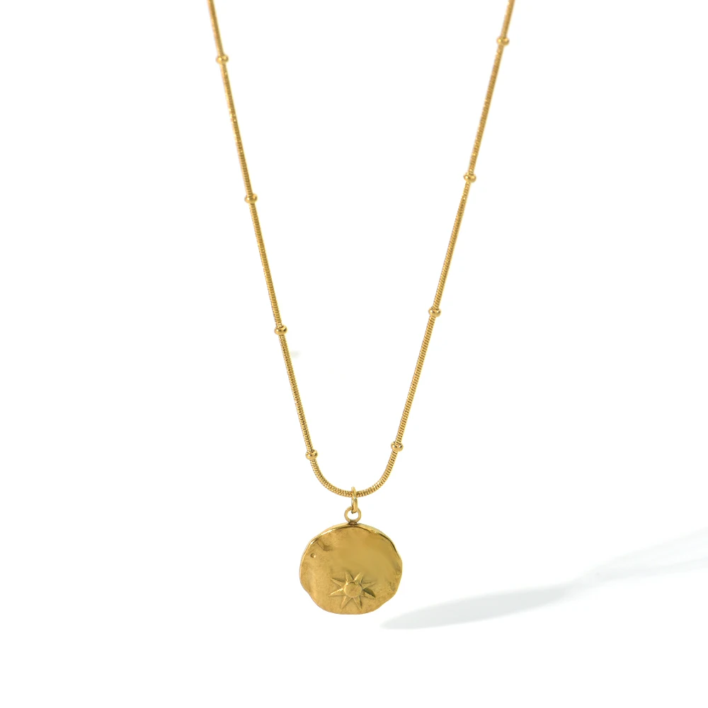 Rivca newest fashion stainless steel sun pendant necklace Gold Plated Chain Trendy charm choker for women jewelry wholesale