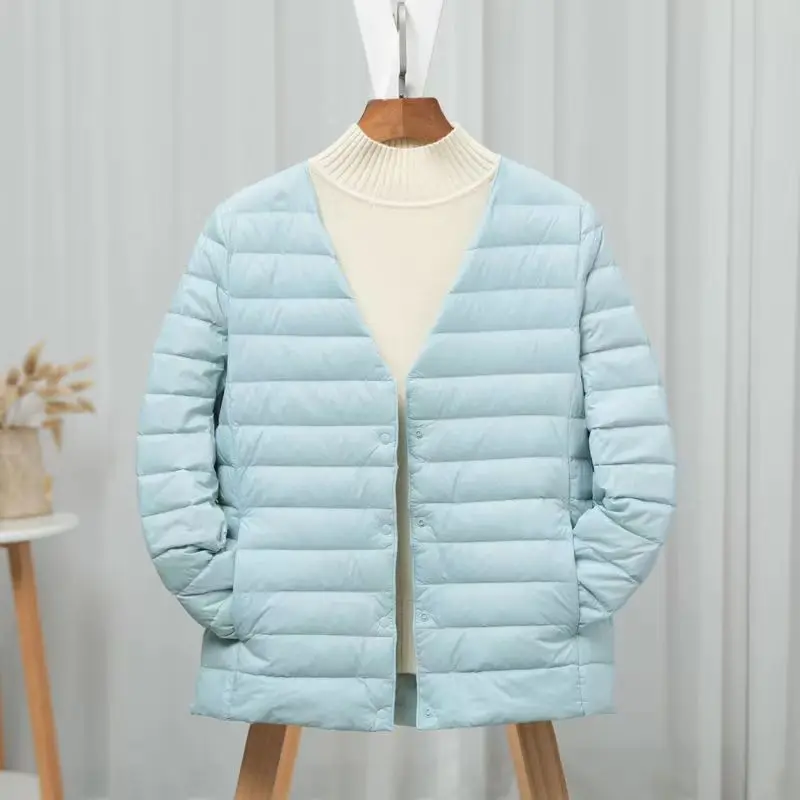 Women Reversible Ultralight Puffer Winter Jacket Winter Candy Color Collarless Duck Down Coat Female Portable Windproof Parkas