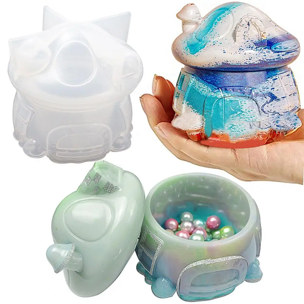

Mushroom House Jar with Lid Silicone Molds DIY Storage Box Container Decoration Gift Cement Plaster Concrete Candle Holder Mold