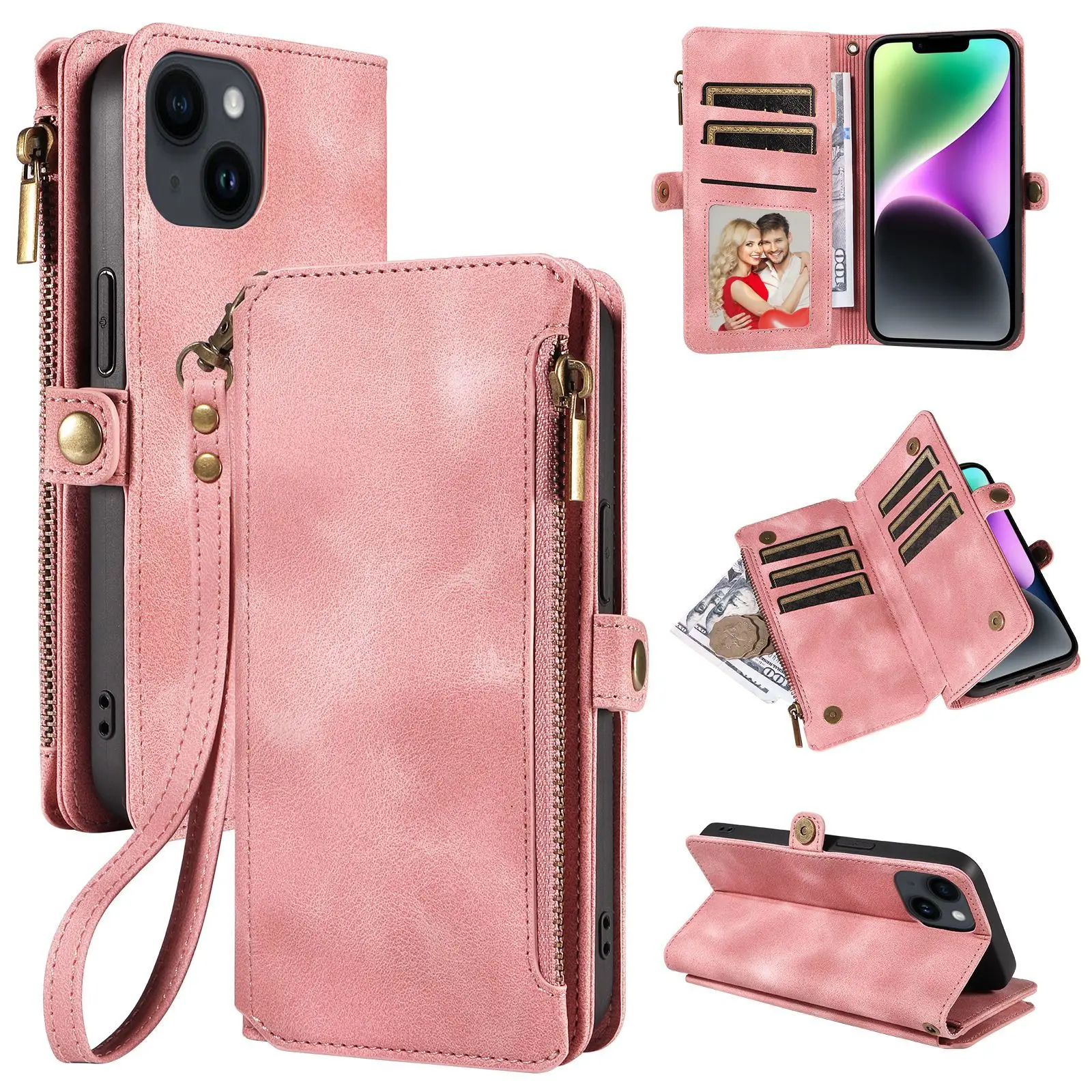 

Luxury With Card Slot Lanyard Bag Wallet Pouch Flip Leather Cover For iPhone 6s 7 8 Plus X XR Xs 11 12 13 Mini 14 Pro Max Cases