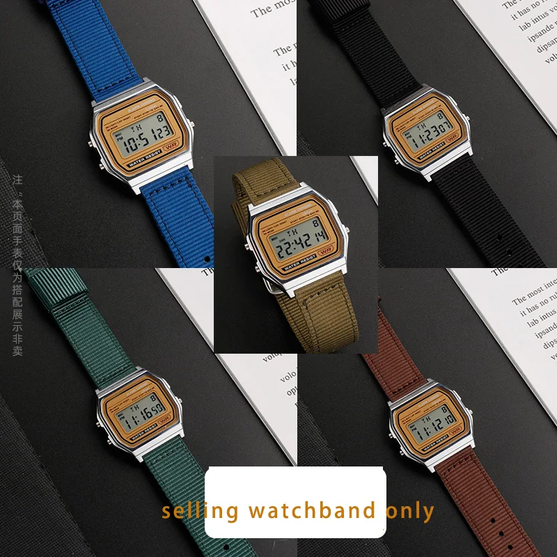 Холщовый ремешок для часов 18 мм Casio small gold nugget F-91W AQ230 A158WE A159 AE-1200 нейлоновый браслет