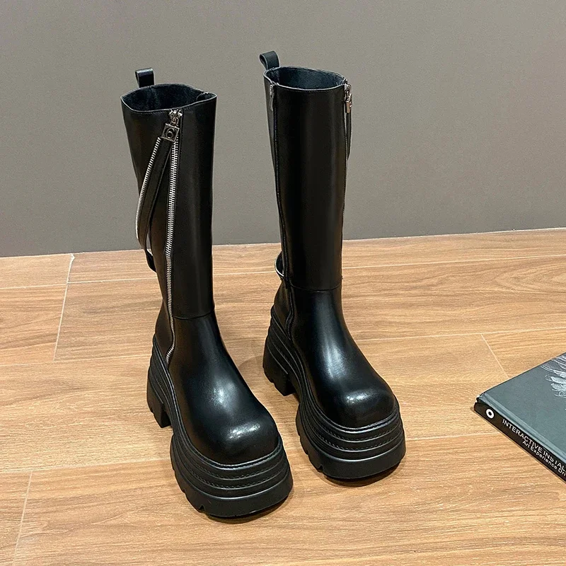 Женские мотоциклетные ботинки с толстой подошвой в форме пирамиды