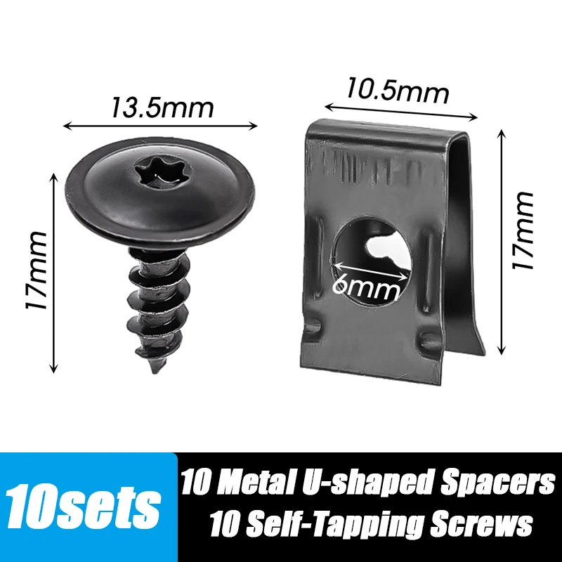 

Проставка для модификации автомобиля, черные саморезы с крестообразным шлицем и U-образные зажимы для крепления бампера автомобиля, крыла, крыла