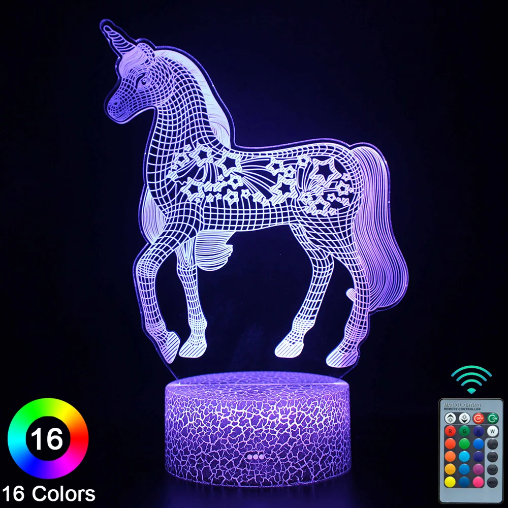

СВЕТОДИОДНЫЙ 3D ночник в виде единорога с сенсорным управлением, новая настольная лампа с дистанционным управлением, декор для комнаты, пода...