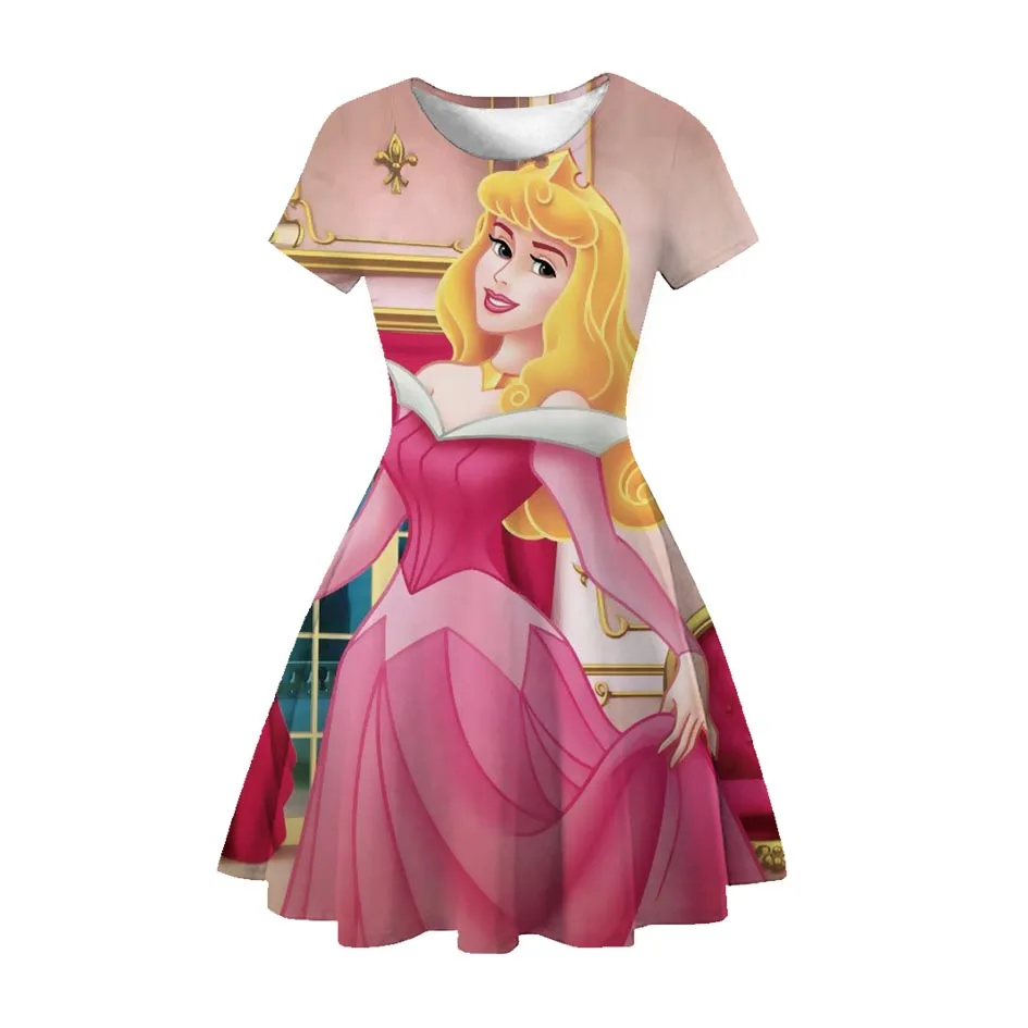 

Disney Beautiful Sleeping Beauty And Prince Printed Girl Dress Cosplay Cartoon Kid Dress for Summer Birthday Party Gift Clothing