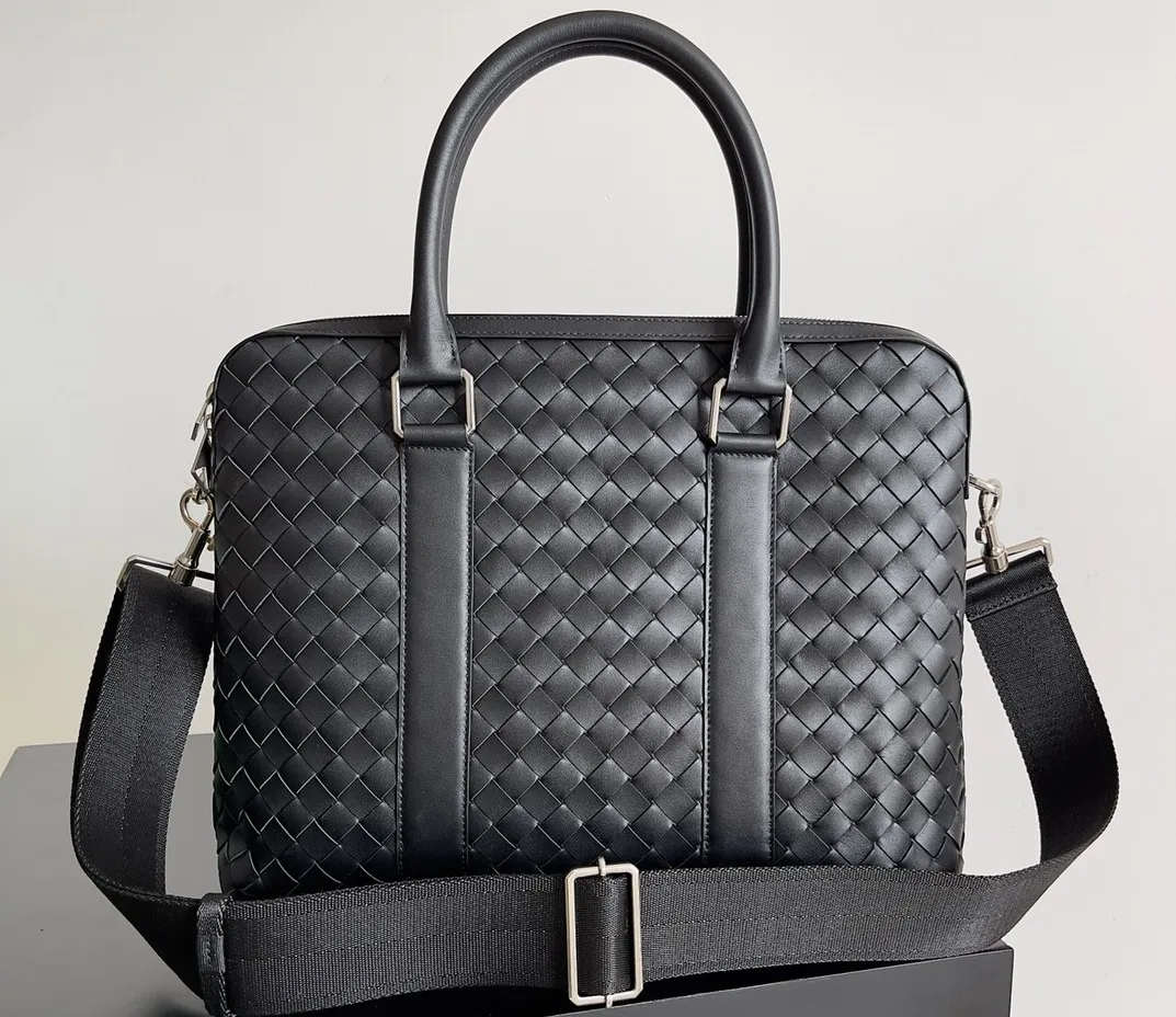New Men's Briefcases Fashion Weave Designer Genuine Leather Briefcase Office Business Handbag Multifunction Luxury Shoulder Bag