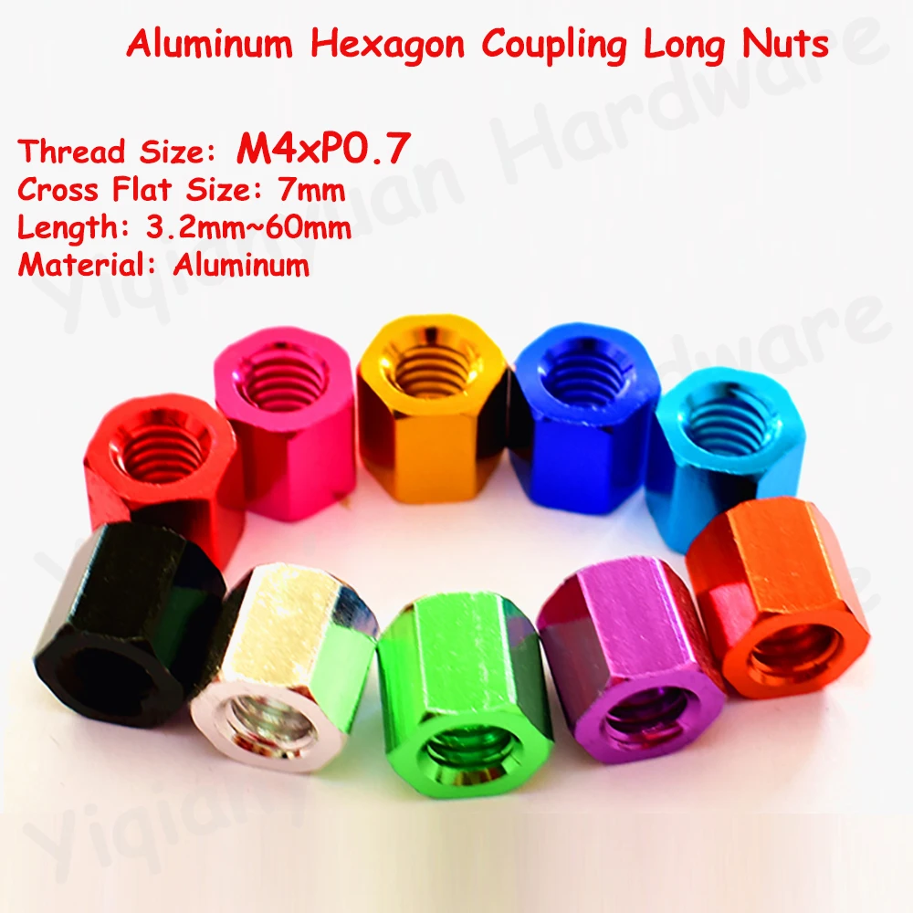 

2Pcs~10Pcs M4xP0.7 Aluminum Alloy Colorful Hexagon Coupling Nuts Joint Sleeve Column Nuts Hand Tighten Nuts Long Standoff Spacer