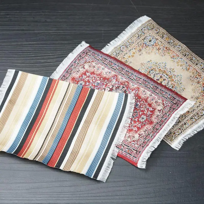 

10*15cm Mini Woven Carpet Pad Dolls House Miniatures Furniture Toys for Dollhouse Floor Silk Coverings Gifts Deco H5v2
