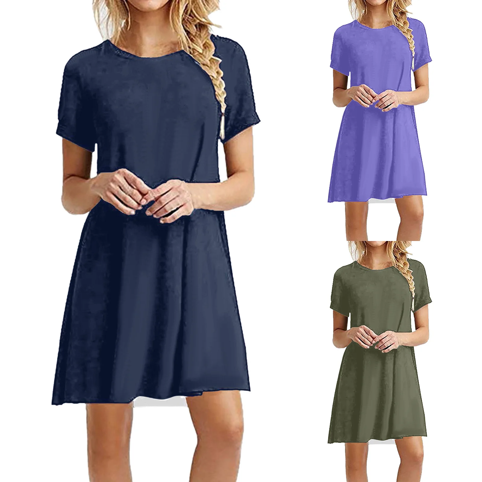

Beach Dress For Women O Neck Short Sleeve Swing Loose T Shirt Fit Comfy Casual Flowy Cute Summer Dress Long Casual Sundress