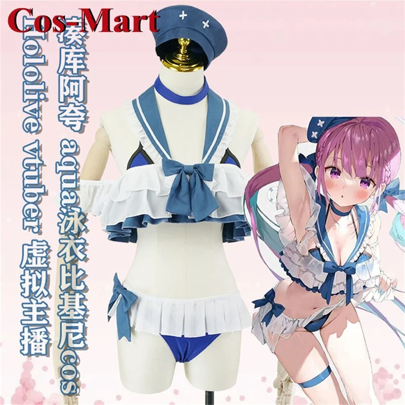 Cos-Mart аниме Vtuber Hololive Minato Aqua косплей костюм милый купальник бикини для активного