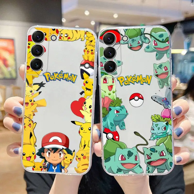 Купи Anime Pokemon Pikachu Bulbasaur Phone Case For Samsung Galaxy S22 S21 Ultra S20 S30 FE S8 S9 S10 5G Plus Lite Transparent Cover за 117 рублей в магазине AliExpress