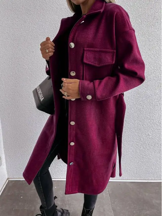

Осенняя приталенная женская рубашка-поло в британском европейском и американском стиле, шерстяное пальто с длинным рукавом, трендовая повседневная женская одежда
