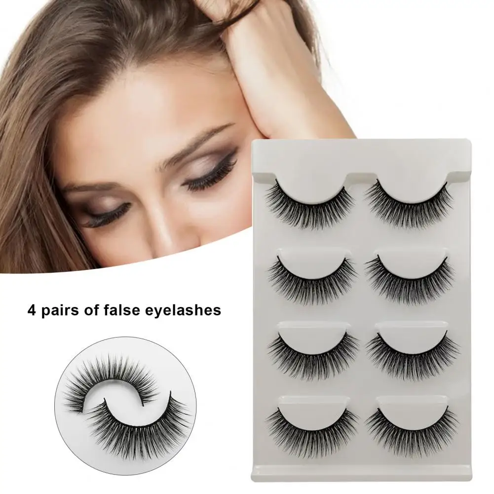 

4 Pair False Eyelashes Long Lasting Smudge-proof Cosmetic Natural Look Mink Flase Lashes False Eyelashes & Tools