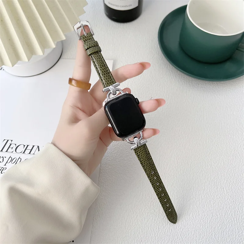 Популярный кожаный ремешок с рисунком ящерицы для apple watch SE7 6 5 4 3 2 1 41 мм 45 iwatch Slimmer