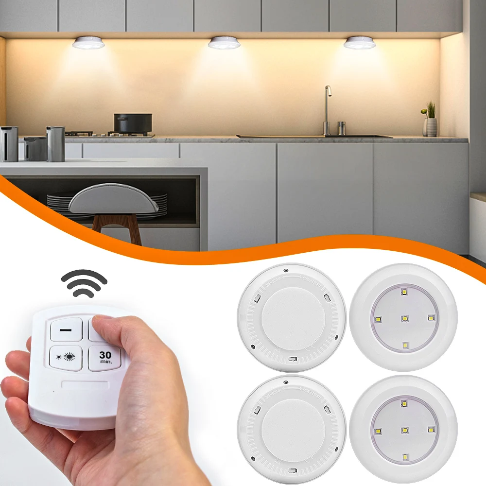 

Лампы для шкафа с дистанционным управлением, подсветка под шкаф, ночники, круглая лампа для шкафа, кухонные лампы для кухни