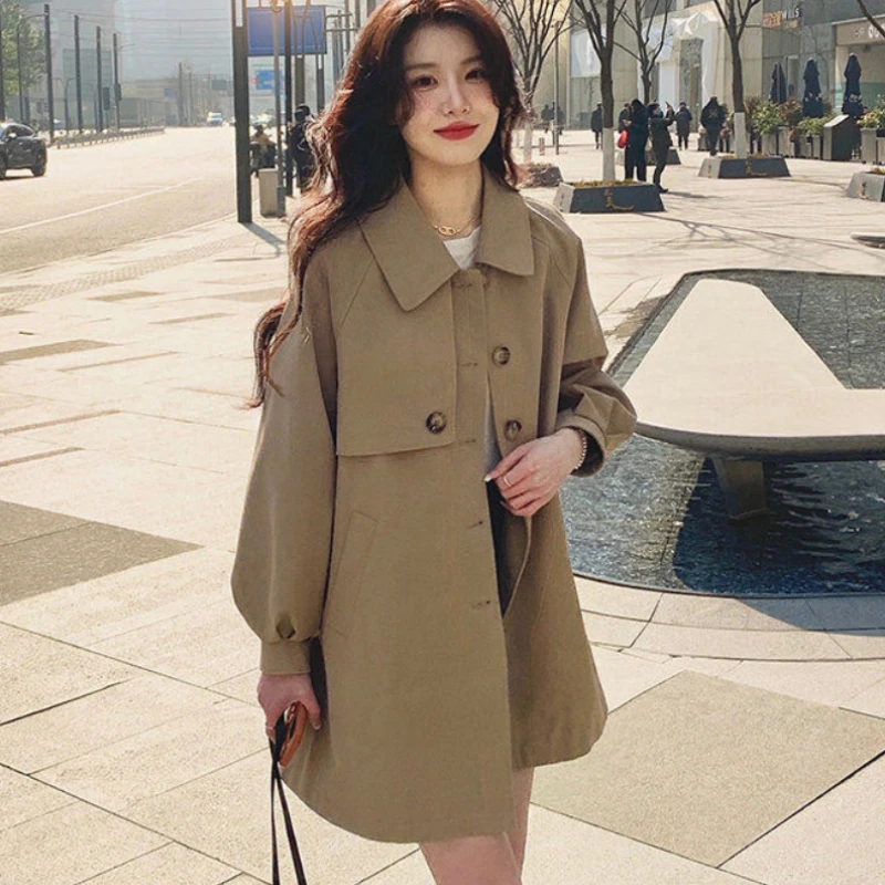 

2023 Spring and Autumn Mid-length Women's Trench Single Breasting Little Chap Fashion Coat Commute Black Loose Jacket Women New