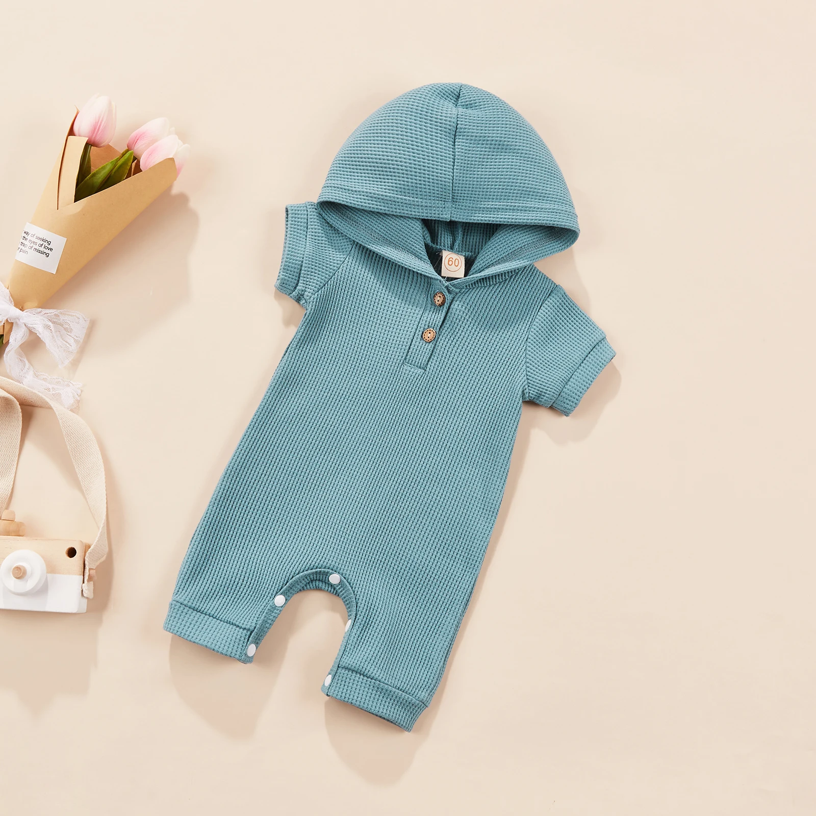 Комбинезон для новорожденных с коротким рукавом и капюшоном на возраст 0-24 месяца