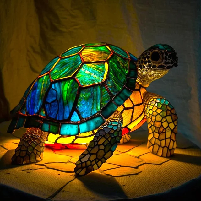 Colorful Animal Style Table Lamp Stained Glass Dragon Turtle Dolphin Night Light Home Decorations Lamp Desktop Light Ornaments 3