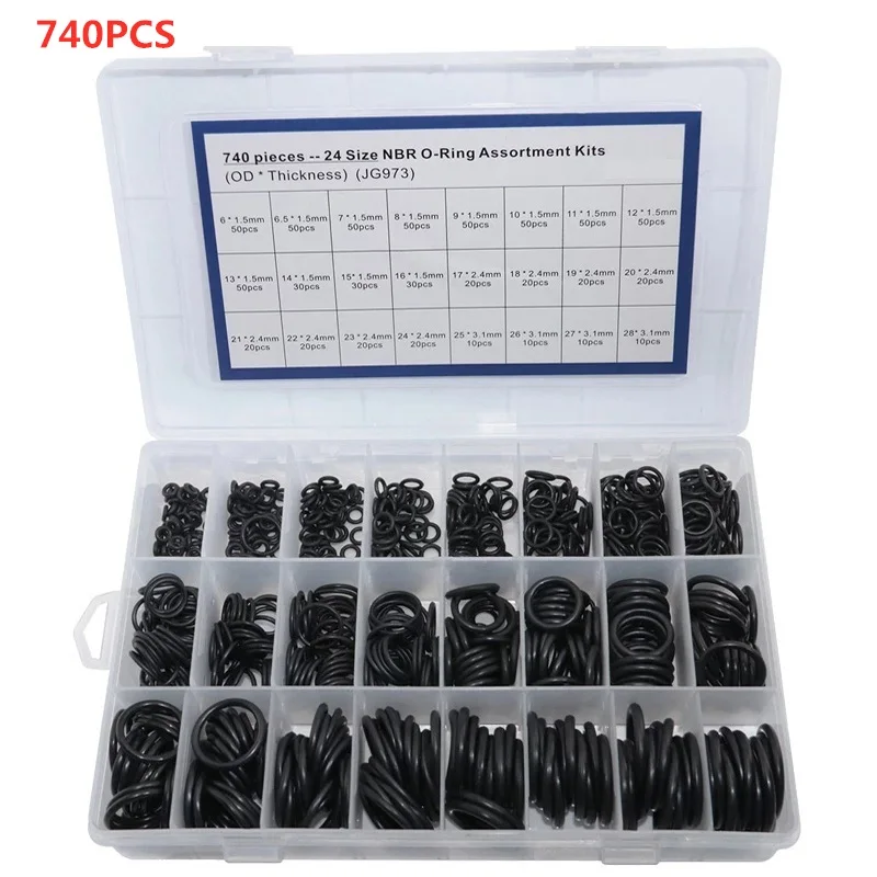 

740/1200Pcs 24Sizes Universal Car Air Conditioning HNBR ORings Auto Repair Tools Compressor Rubber Rings Sealant Car Accessories