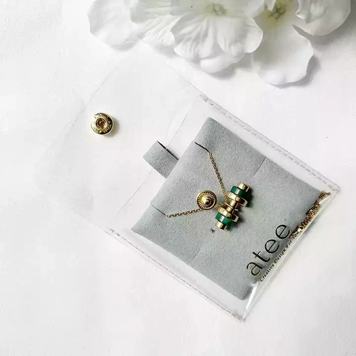 

100PCS Luxury Mini Button Clear Pouch Bags Microfiber Jewelry Pouch Set Transparent Small Flap Envelope Jewelry Gift Pouch Bag