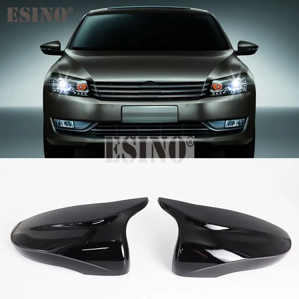 2 x ABS Bright Black Oxhorn Rearview Side Mirror Replacement Covers Cases For Volkswagen VW EOS Passat CC Magotan Beatle Jetta