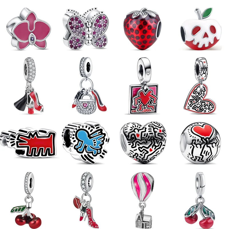 New 925 Silver Shiny Angel Dance Run People Red Love Heart Barking Dog DIY Bead Fit Original Pandora Charm Bracelet Fine Jewelry