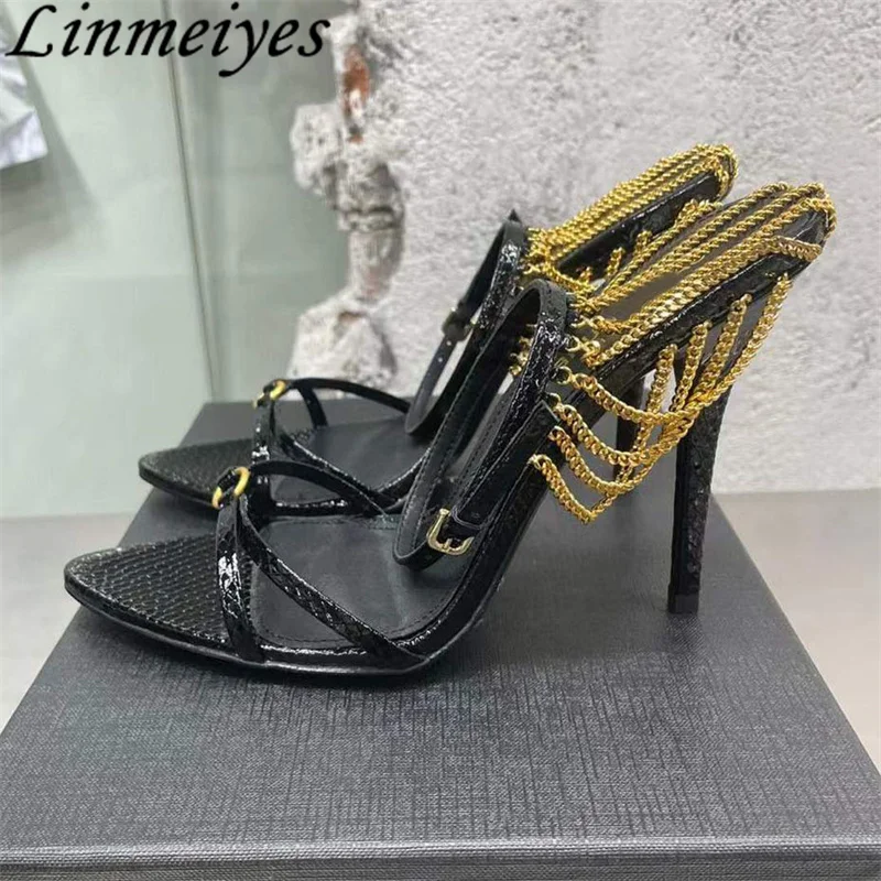 

Сандалии женские на высоком каблуке, босоножки-гладиаторы с цепочкой, ремешком на щиколотке и пряжкой, обувь для свадьбы/Вечеринки, лето