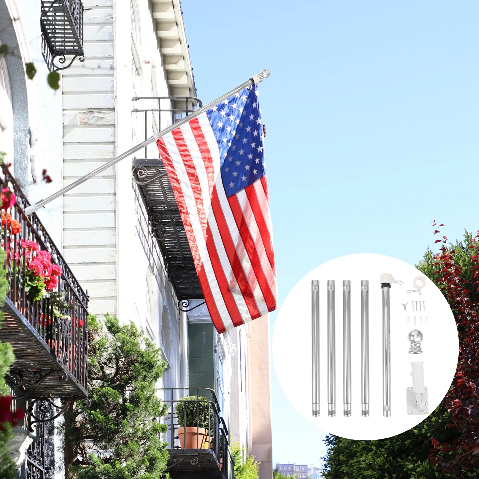 

1 комплект, флагшток 6 футов с основанием для флагштока, настенный Регулируемый флагшток, комплект