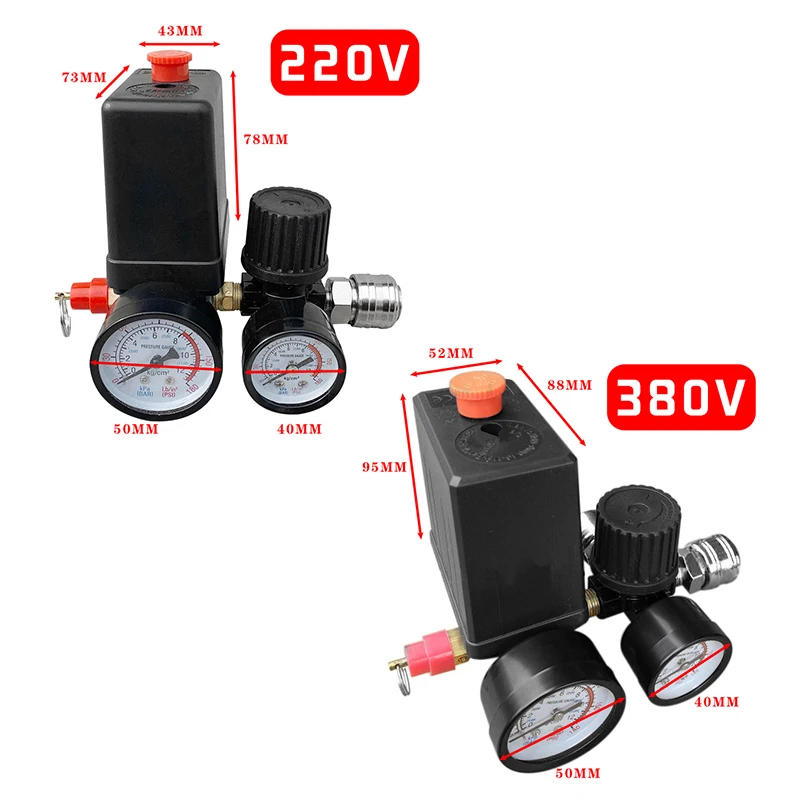 

240V/380V 7.25-125 PSI Regulator Duty Air Compressor Pump Pressure Control Switch 0.05-1.2Mpa Air Pump Control Valve With Gauge