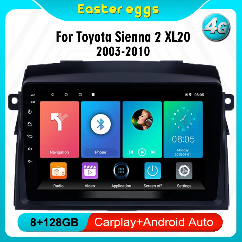 

For Toyota Sienna 2 XL20 2003-2010 Android Car Radio 4G Carplay 2 Din Car Multimedia GPS Navigation WIFI FM Head Unit Player