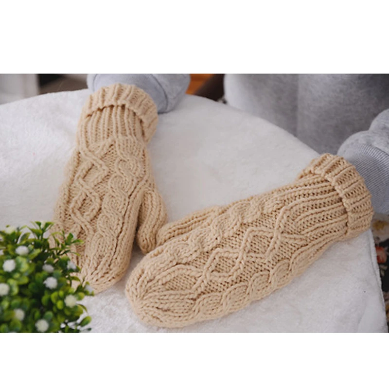 

Women Fashion Knit Twist Flowers Mittens Winter Female Wool Plus Cashmere Velvet Thickening Warm Full Finger Gloves Guantes