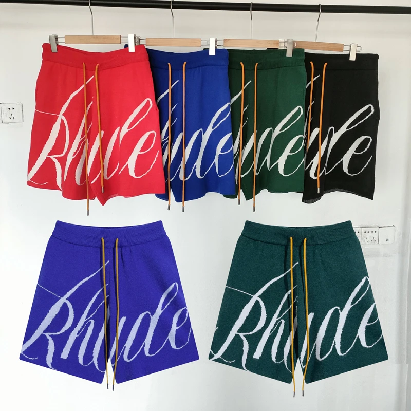 Фото Уличные повседневные шорты Rhude из шерсти, мужские и женские, высококачественные жаккардовые вязаные шорты №1