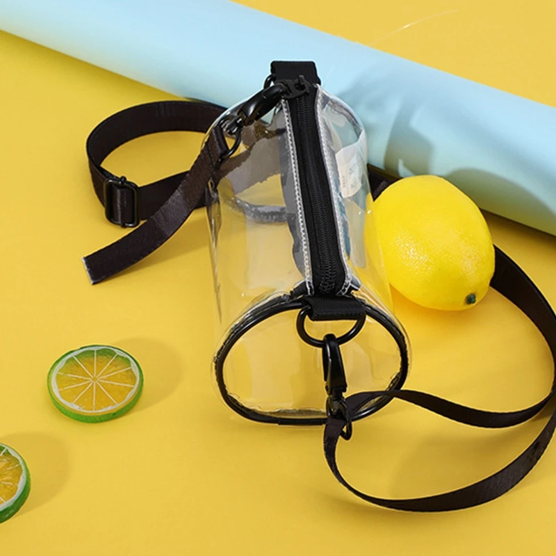 

Fashion Transparent Shoulder Bag Women Men Cylinder Waterproof PVC Crossbody Bag Outdoor Casual Clear Zipper Messenger Handbag