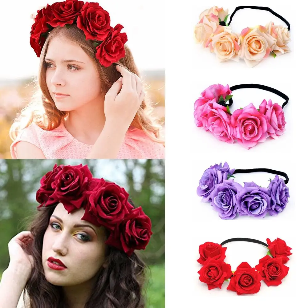 

Bridal Headdress Headpiece Hair Wreaths Rose Flower Headbands Hair Garland Wedding Headwear Floral Crown