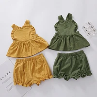new summer cotton and linen suspender top small shorts baby two piece childrens suit childrens clothing