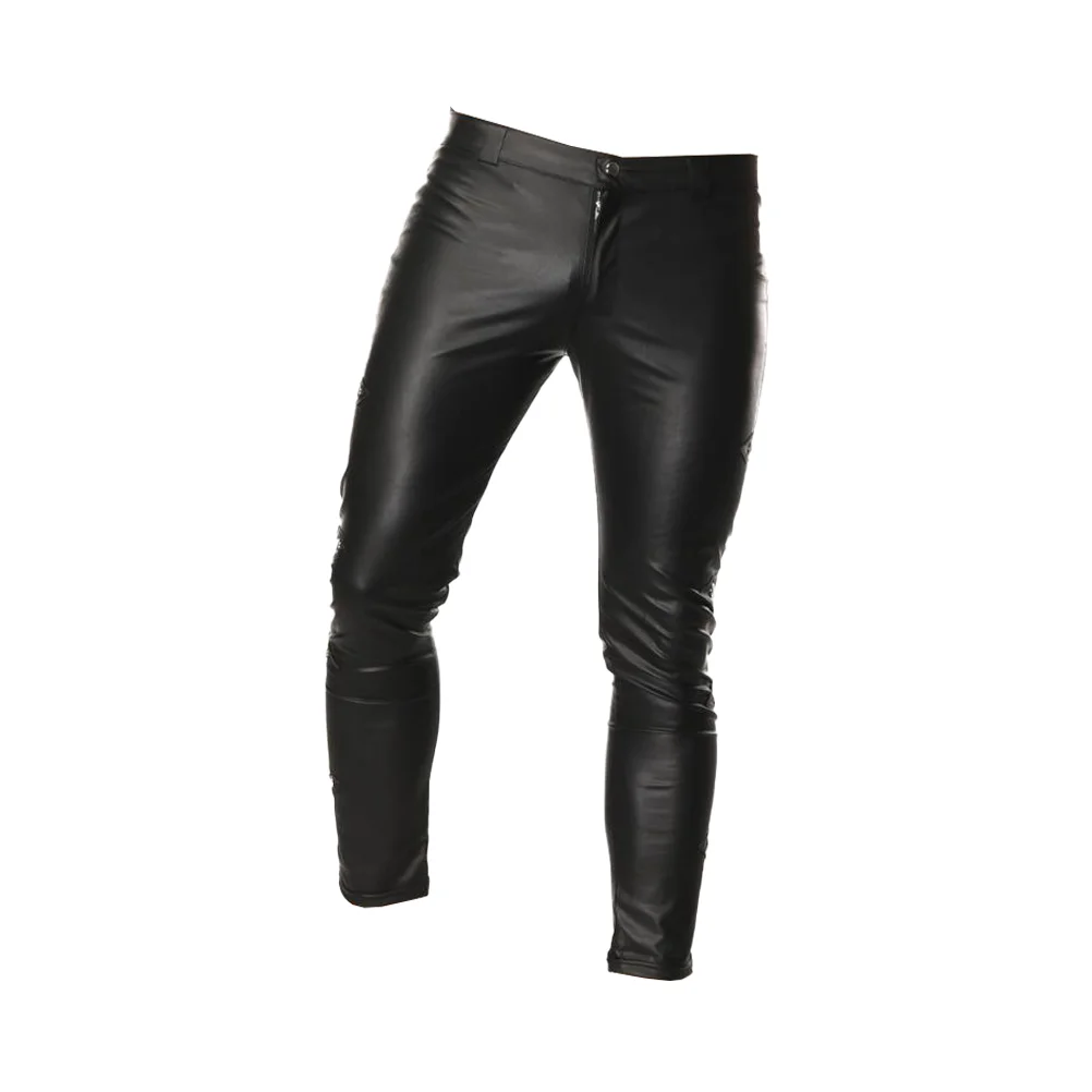 High Rise Leggings Metallic Pants Men Gothic Pants Artificial Skinny Pants Crotchless Pants Patent Leggings Man