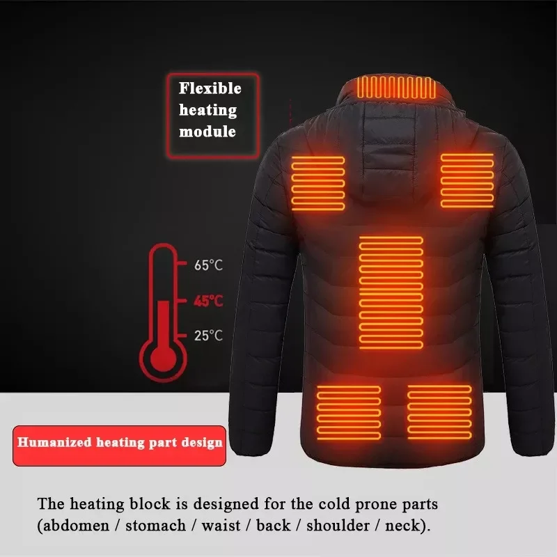 NEW 11 Areas Heated Jackets Autumn Winter Warm Flexible Thermal Hooded Jackets Usb Heated Outdoor Vest Coat