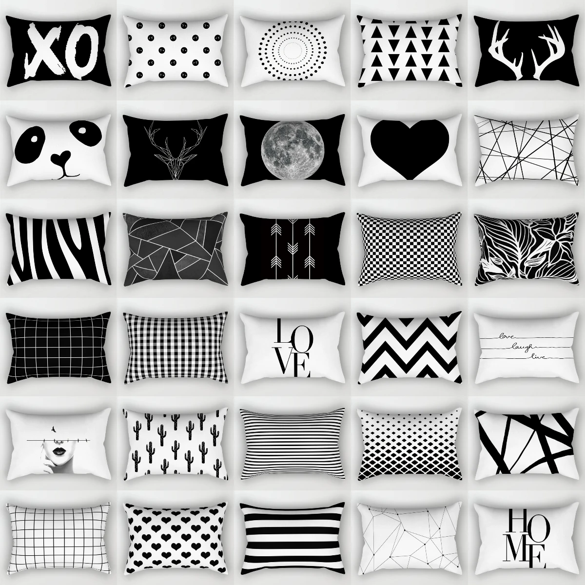 

30X50CM Black & White Waist Pillows Case Hot Modern Nordic Geometric Print Cushion Case Livingroom Sofa Bed Decorative Pillo