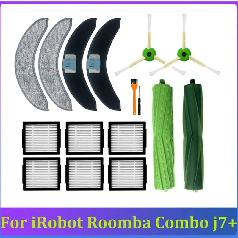 

16PCS Spare Parts Parts Kit For Irobot Roomba Combo J7+ Robotic Vacuum Cleaner Rubber Brush HEPA Filter Side Brush Mop Cloth