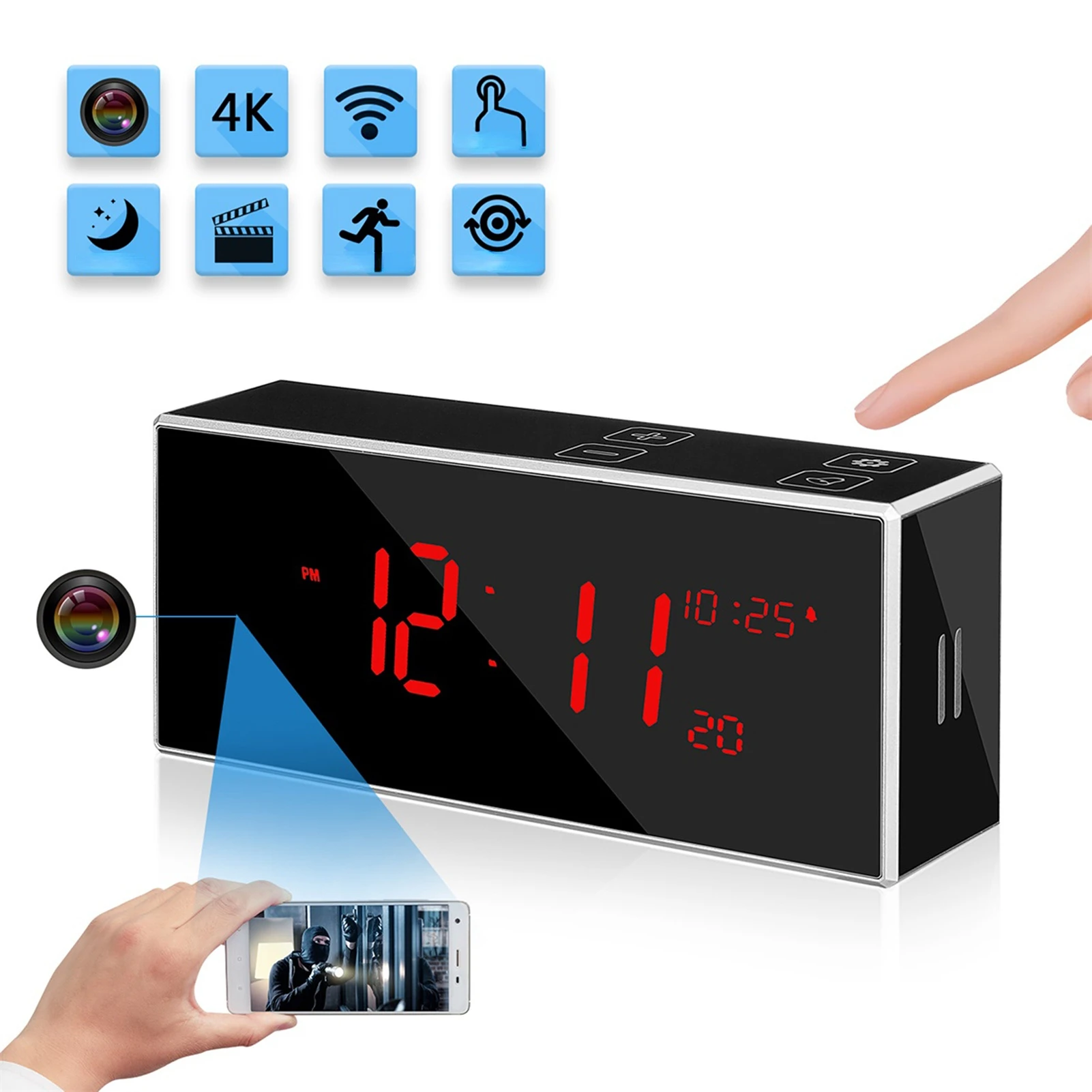 

P2P Surveillance Camcorder Mobile Remote Contral WIFI Clock Video Camera Night Vision Audio Recorder ip Cam Suport Hidden TFCard