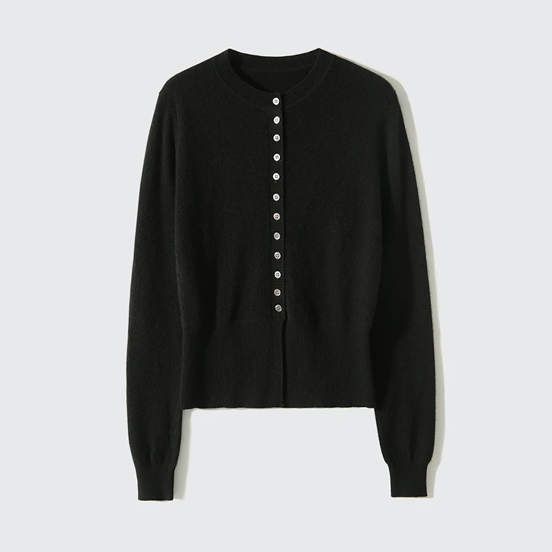 Retro Elegant Split Hem Sweater Outerwear Autumn and Winter New Loose Slimming round Neck Angora Knit cardigan Women