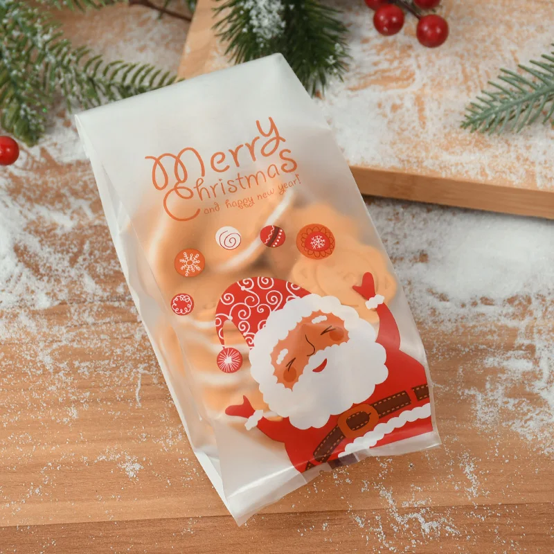 

25pcs Santa Claus Plastic Candy Bags Christmas Gifts Cookies Packaging Bag for Christmas Decor Navidad 2023 New Years Favor Bag