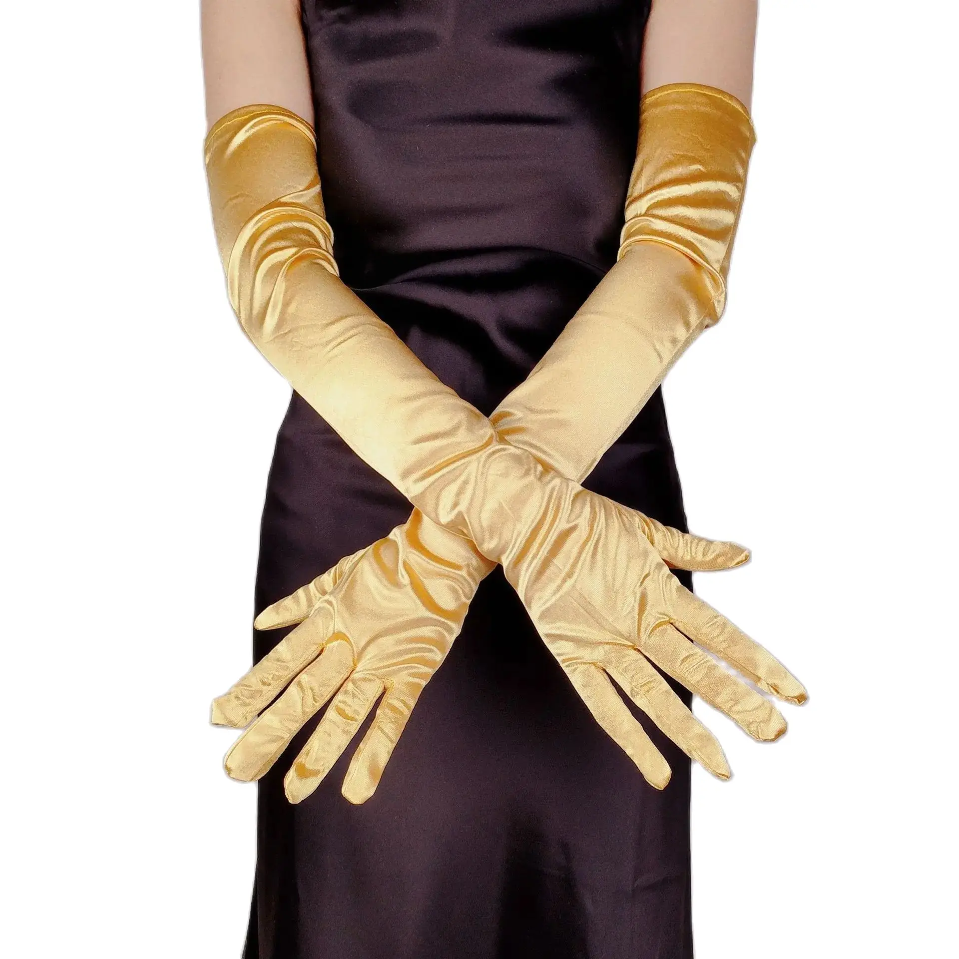 

1 Pair Bride Bridal Wedding Gloves Red Black White Ivory Long Beaded Satin Elegant for Women Finger Gants Mariage Luvas De Noiva