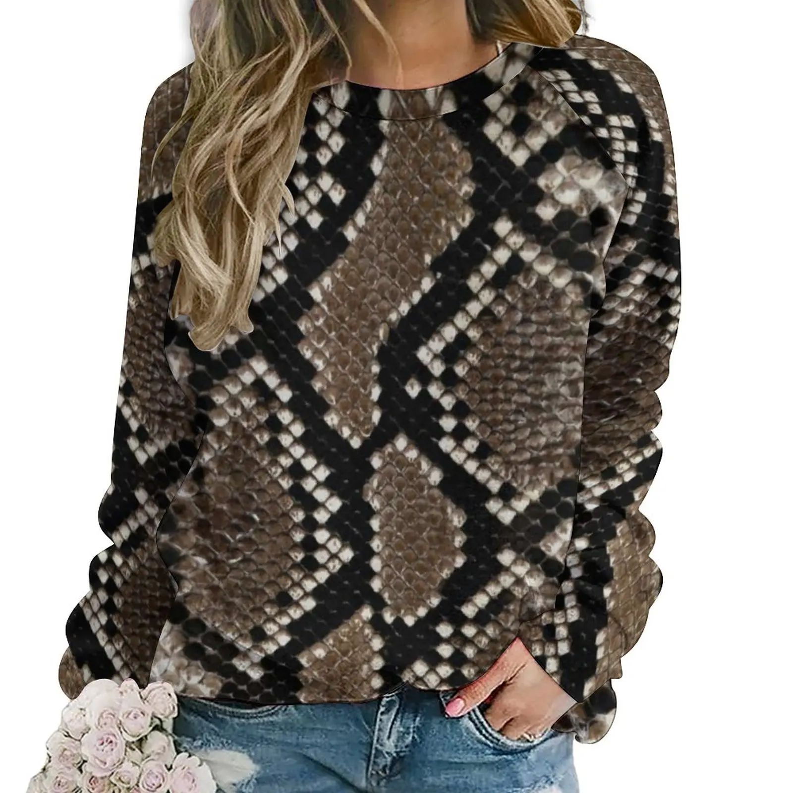 

Женская толстовка с принтом змеиной кожи, с длинным рукавом