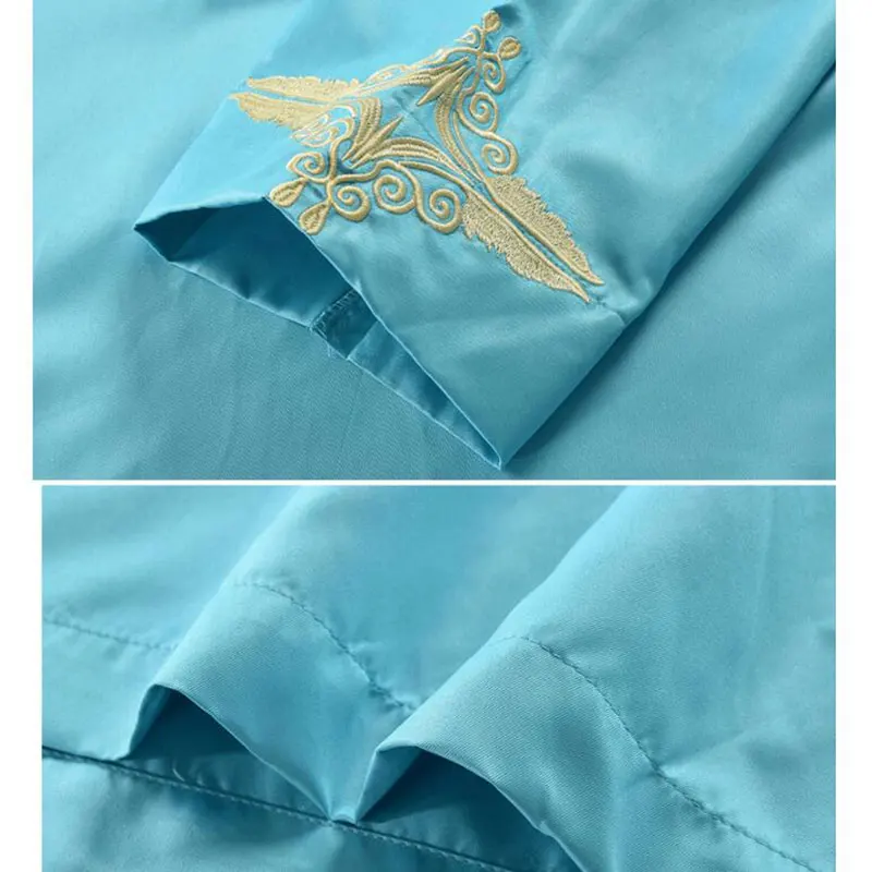 Embroidery Arabic Long Robes For Male Islamic Clothes Stand Collar Jubba Thobe Kaftan Muslim Arab Abaya Dubai Dress Size M-3XL