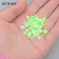 junao 4 5 6mm jelly neon green color flatback flower rhinestone round resin stones non sewing strass nail art decoration